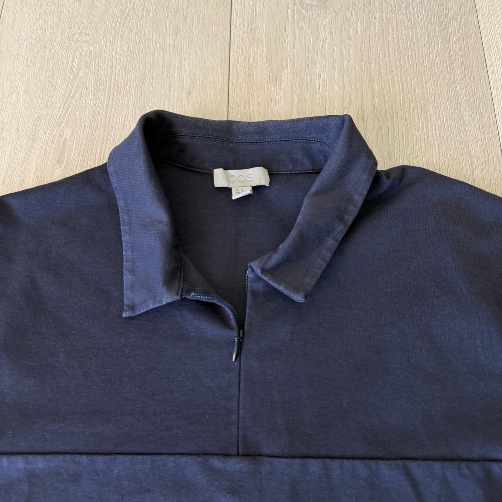 COS Polo Shirt Mens L Large Navy Zip Collar Short Sleeve Casual Designer